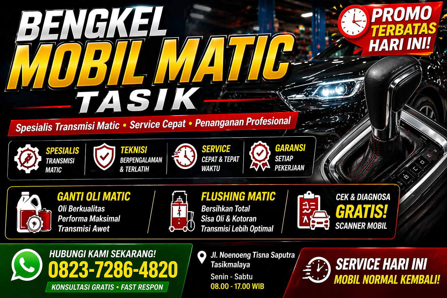 Banner Bengkel Mobil Matic Tasik